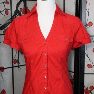 Express Red Essential Short Sleeved Shirt, Size Small